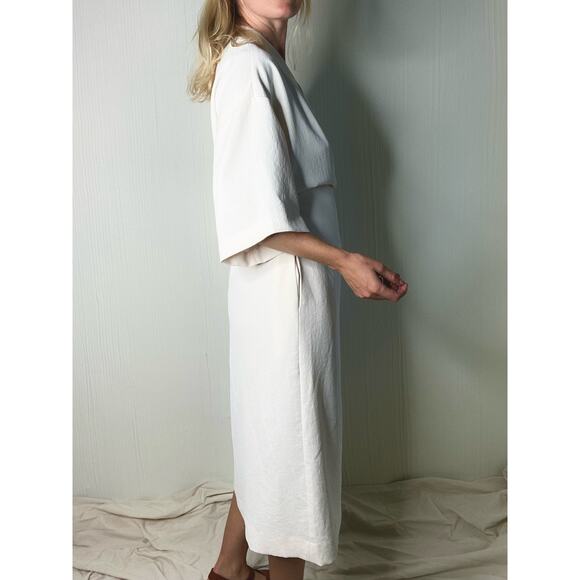 BABATON Ecru Ivory Crepe Wrap Midi Dress US LARGE - Picture 3 of 16